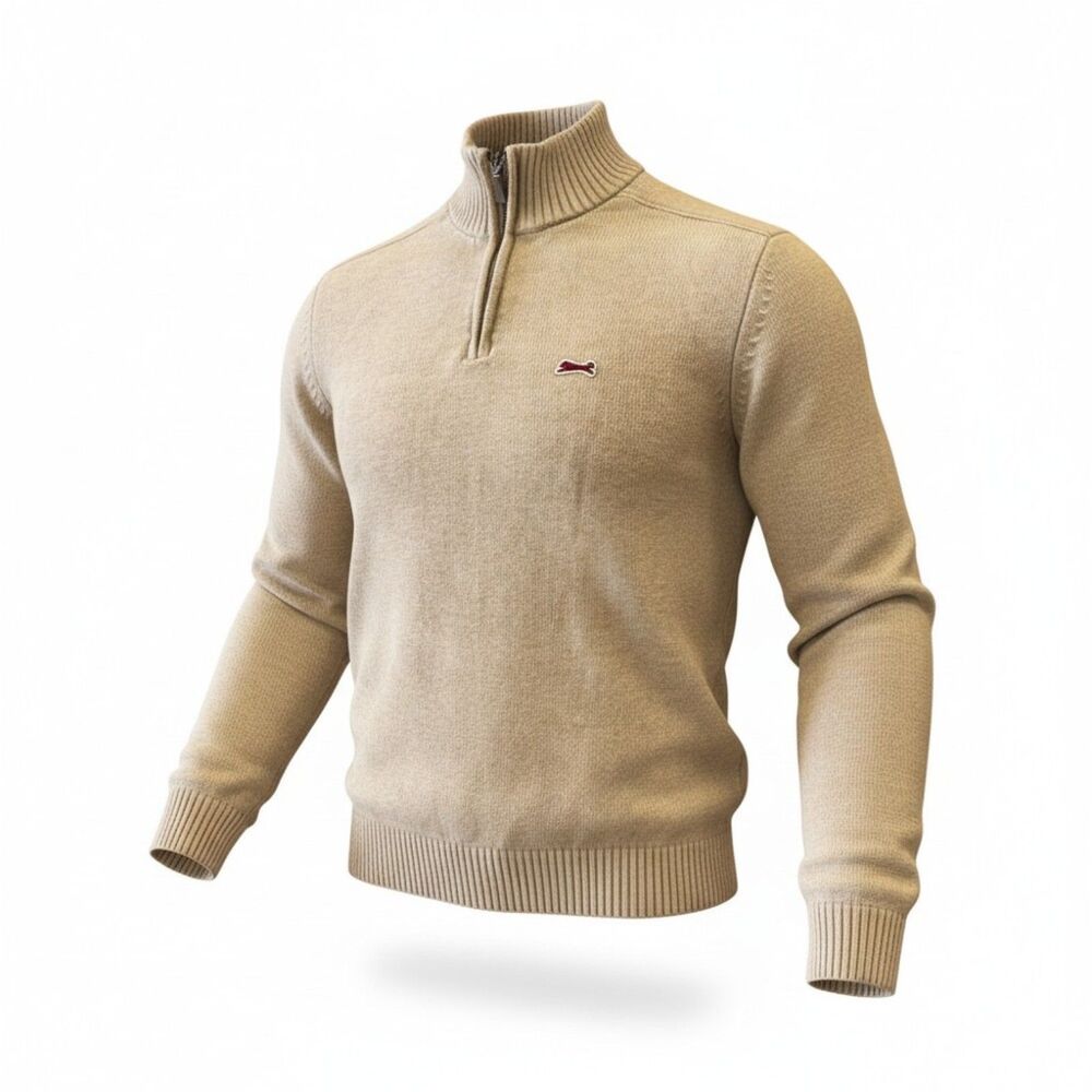 Le Tigre Tan Beige Quarter-Zip Ribbed Mock Neck Sweater Size Small